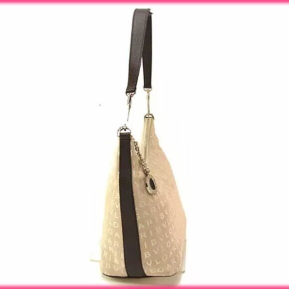 BVLGARI Shoulder Bag Logomania Beige ?~ ?~ Authentic USED - Picture 5 of 7